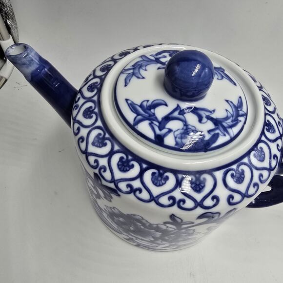 Vtg Blue White Porcelain Teapot Bombay Co Chinoiserie China Ceramic Porcelain - Picture 3 of 12